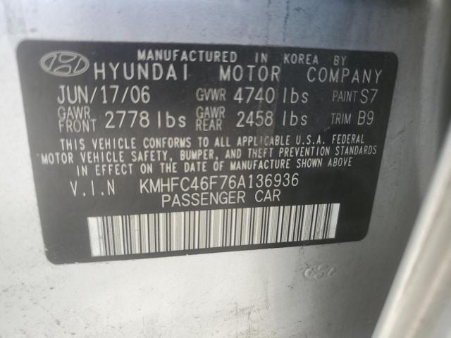 2006 Hyundai Azera Se VIN: KMHFC46F76A136936 Lot: 56246664