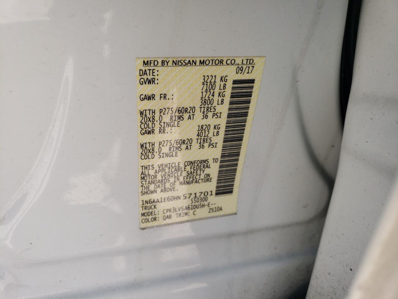 1N6AA1E60HN571701 2017 Nissan Titan Sv