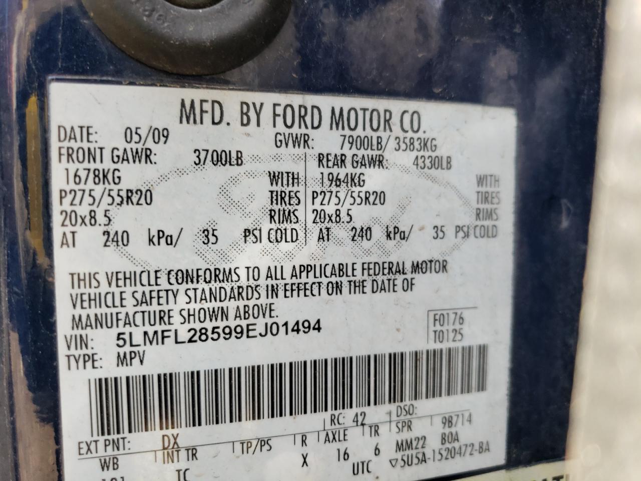 5lmfl28599ej01494 5LMFL28599EJ01494 2009 Lincoln Navigator L