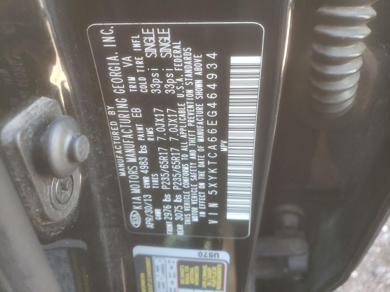 5XYKTCA66EG464934 2014 Kia Sorento Lx