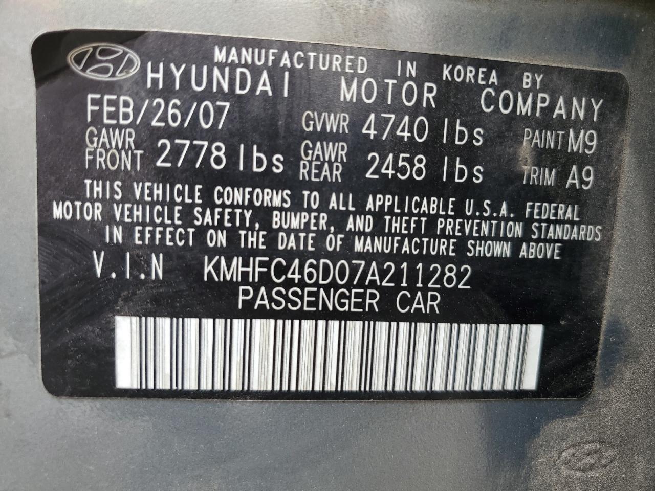 KMHFC46D07A211282 2007 Hyundai Azera Gls