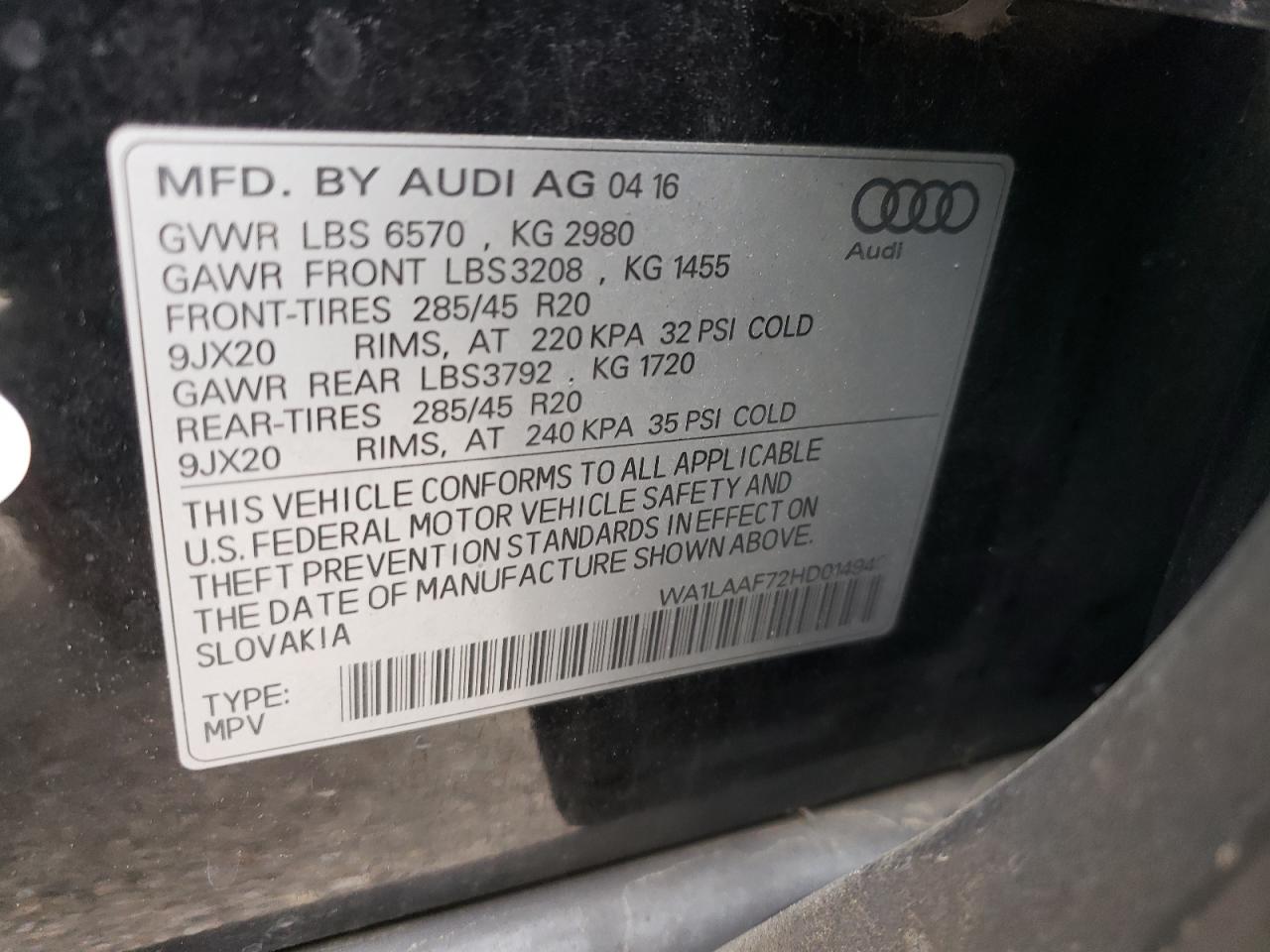 WA1LAAF72HD014940 2017 Audi Q7 Premium Plus