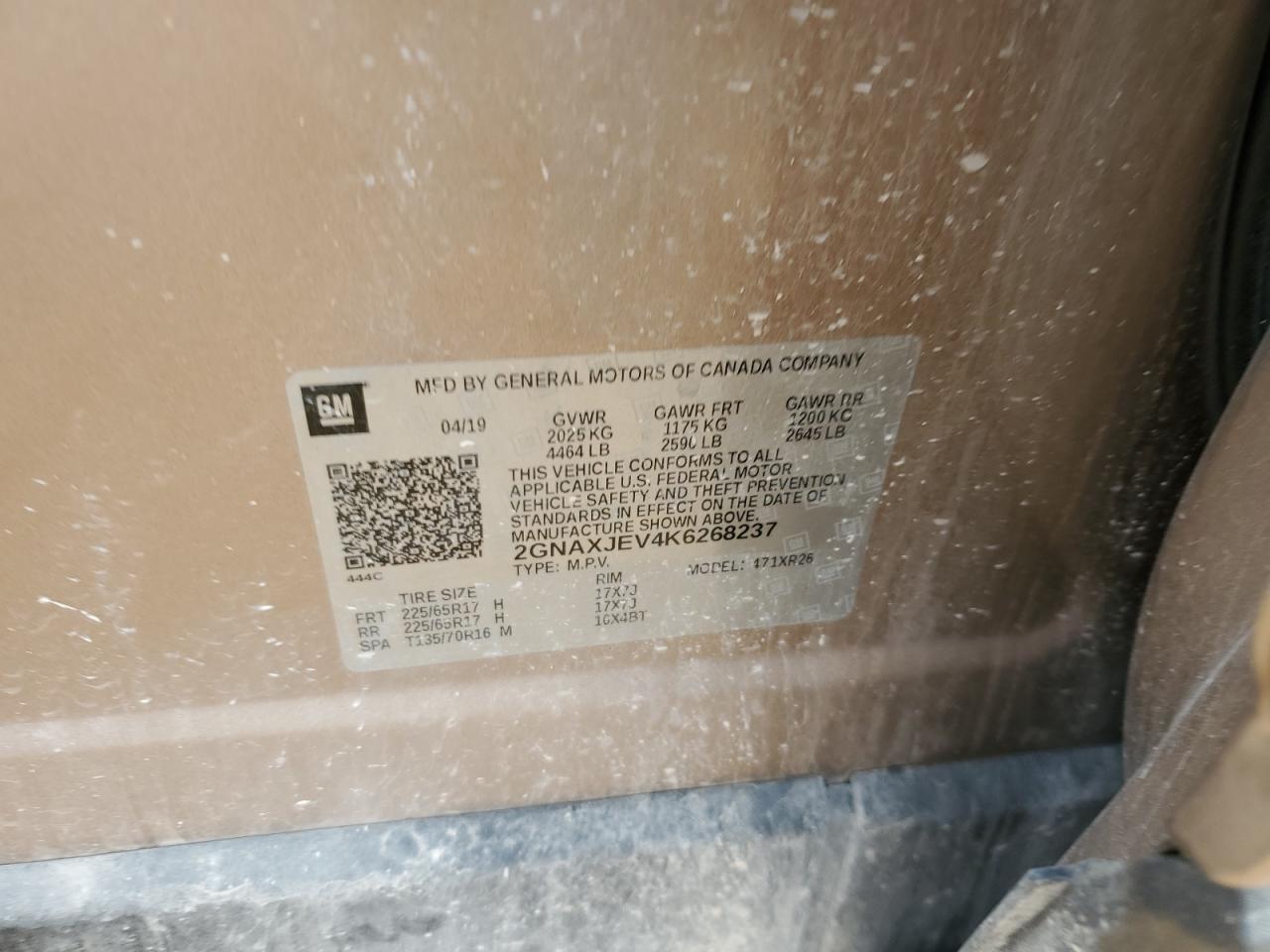 2GNAXJEV4K6268237 CHEVROLET EQUINOX 2019