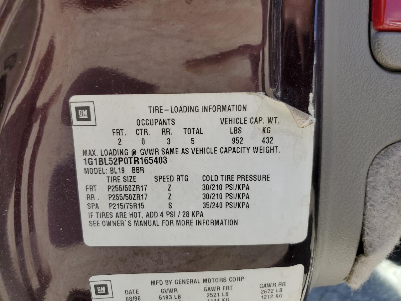 1G1BL52P0TR165403 1996 Chevrolet Caprice / Impala Classic Ss