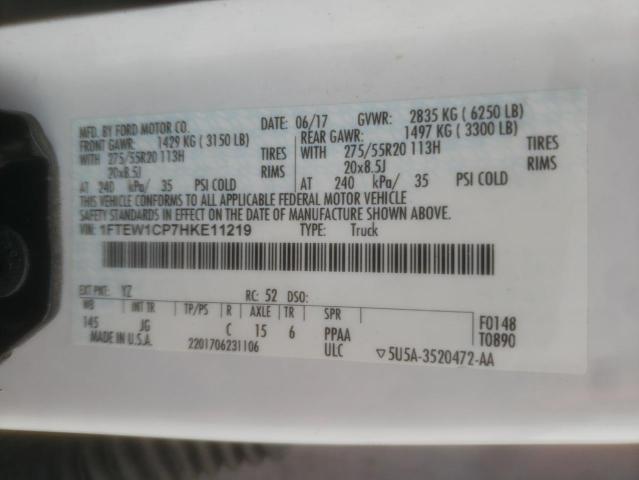 2017 Ford F150 Supercrew VIN: 1FTEW1CP7HKE11219 Lot: 55200064