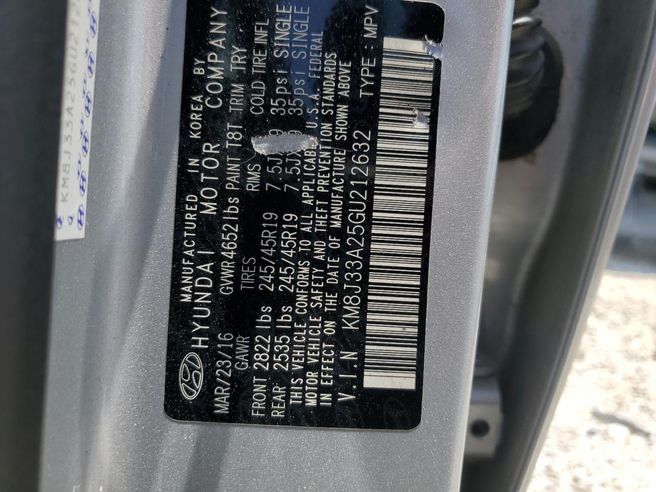 KM8J33A25GU212632 2016 Hyundai Tucson Limited