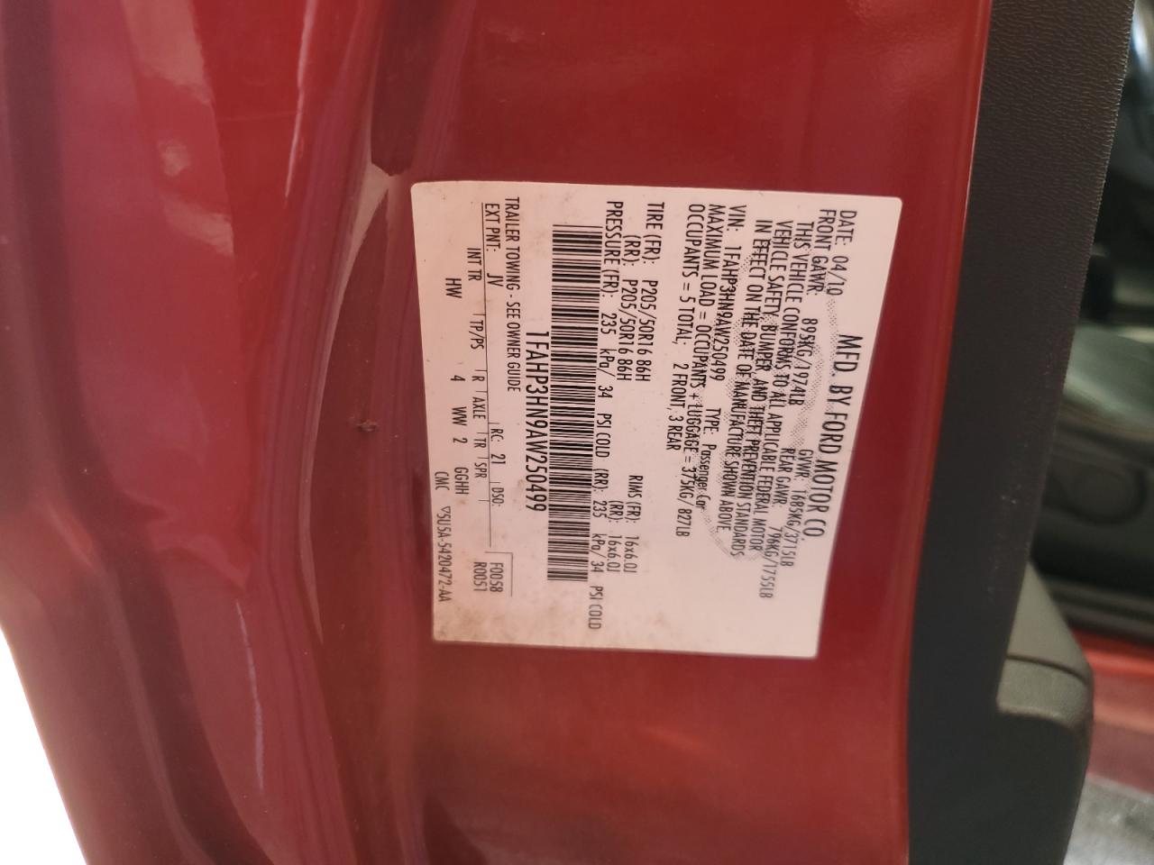 1FAHP3HN9AW250499 2010 Ford Focus Sel