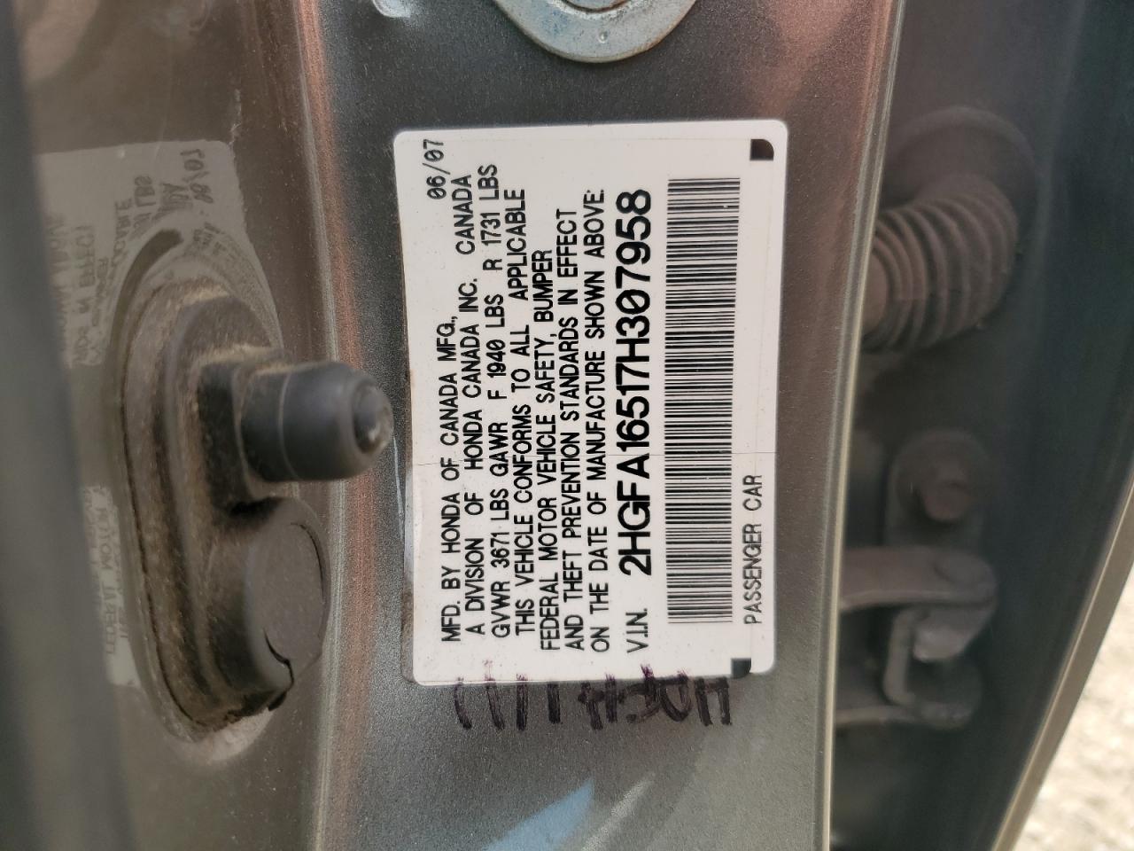 2HGFA16517H307958 2007 Honda Civic Lx