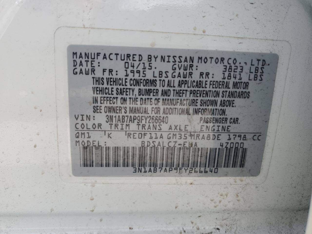 3N1AB7AP9FY266640 2015 Nissan Sentra S