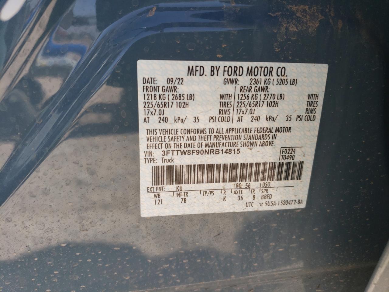 3FTTW8F90NRB14815 2022 Ford Maverick Xl