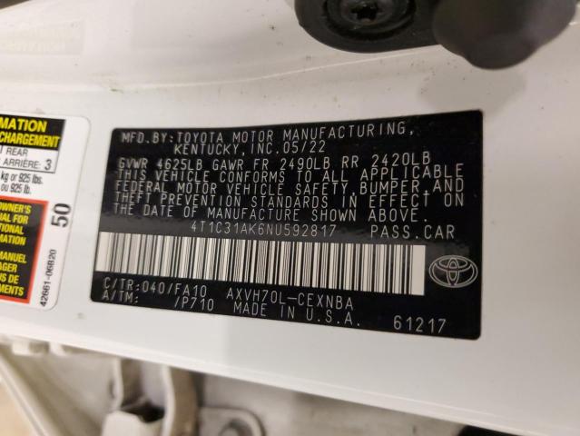 2022 Toyota Camry Le VIN: 4T1C31AK6NU592817 Lot: 54922514