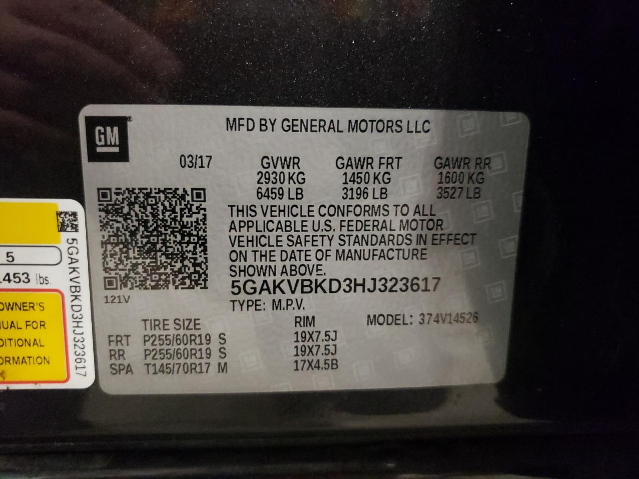 5GAKVBKD3HJ323617 2017 Buick Enclave