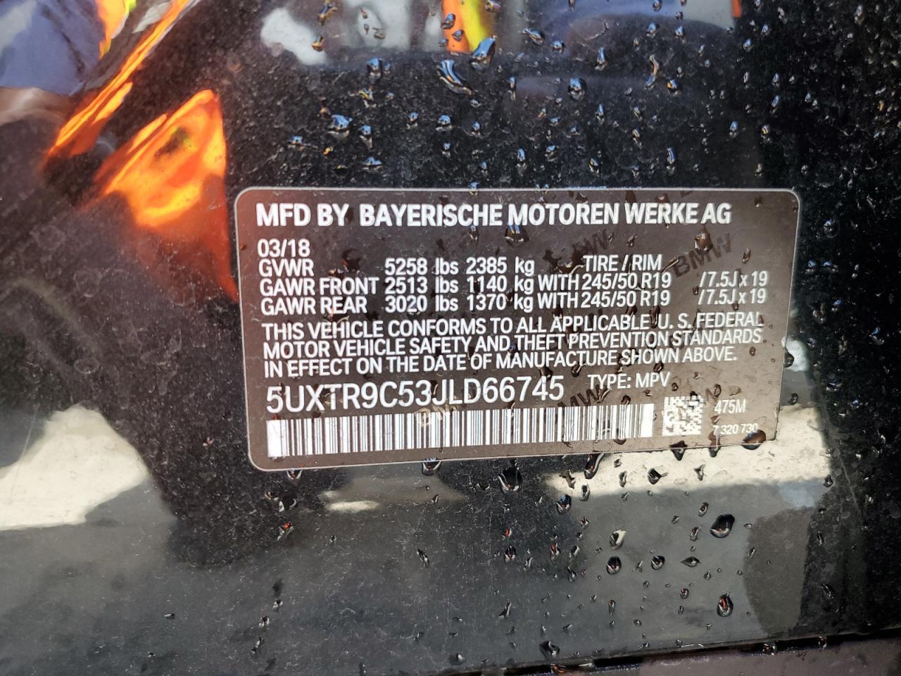5UXTR9C53JLD66745 2018 BMW X3 xDrive30I