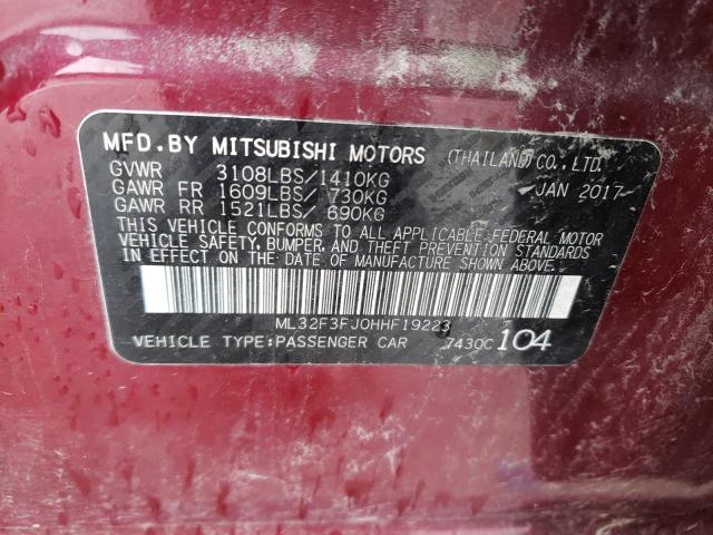 2017 Mitsubishi Mirage G4 Es VIN: ML32F3FJ0HHF19223 Lot: 54800024