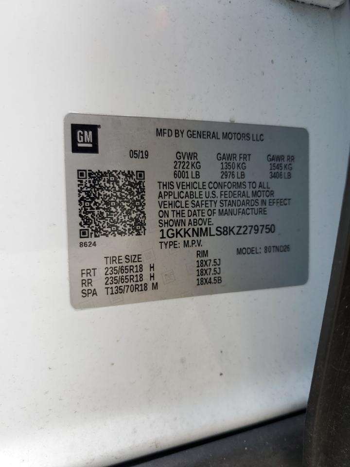 1GKKNMLS8KZ279750 2019 GMC Acadia Slt-1