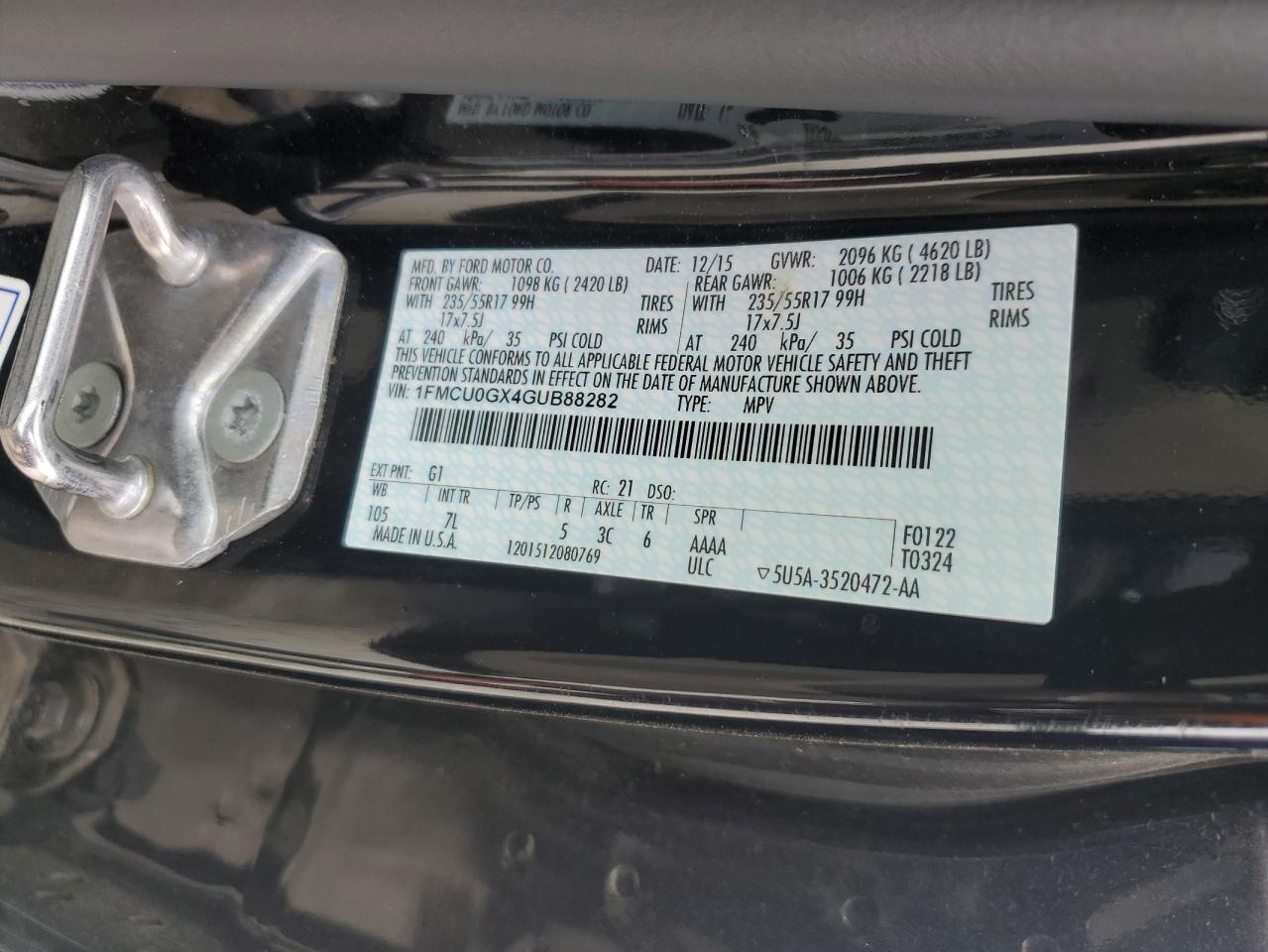 1FMCU0GX4GUB88282 2016 Ford Escape Se