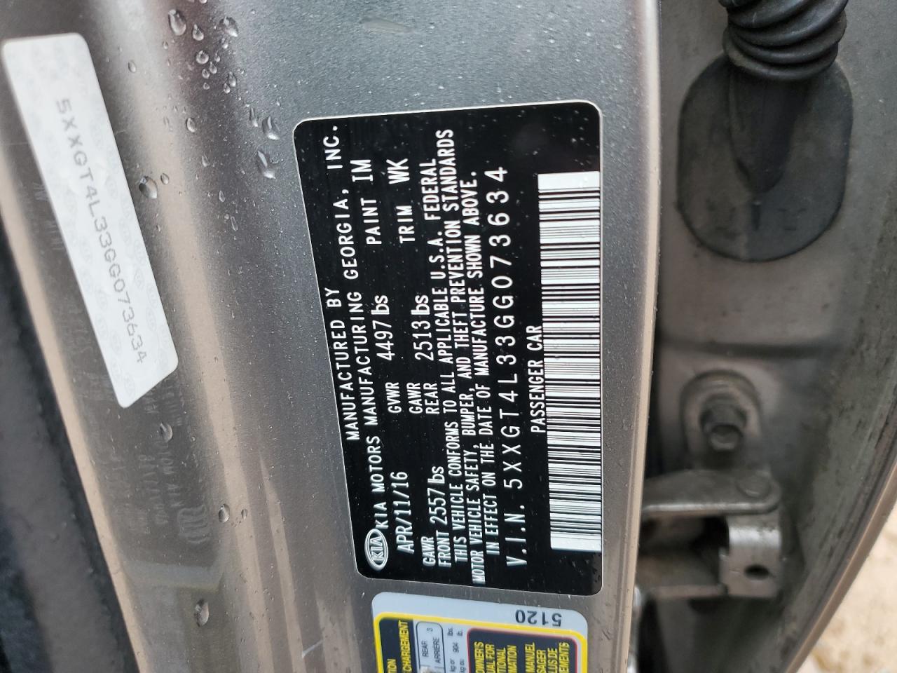 5XXGT4L33GG073634 2016 Kia Optima Lx