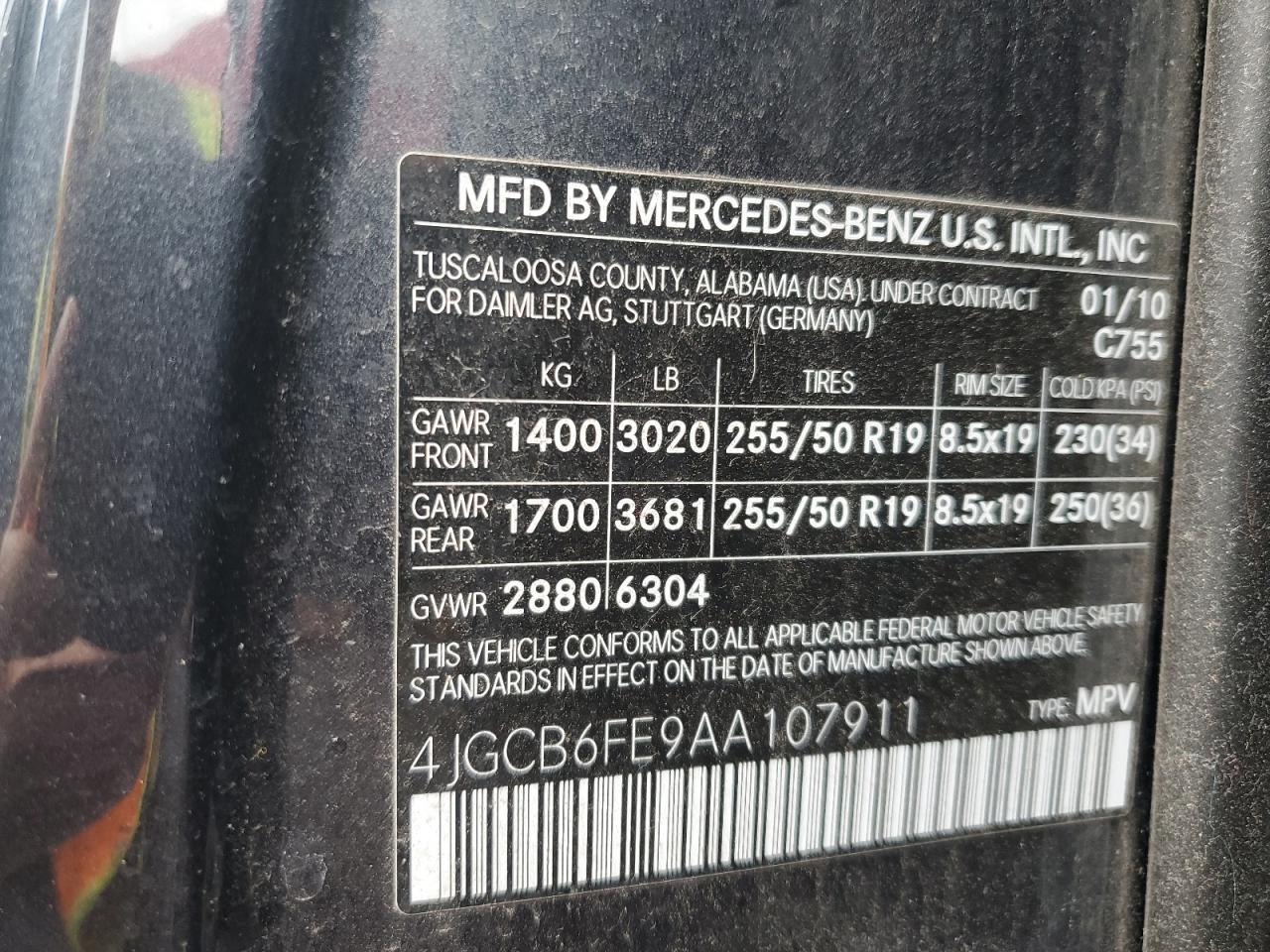 4JGCB6FE9AA107911 2010 Mercedes-Benz R 350 4Matic