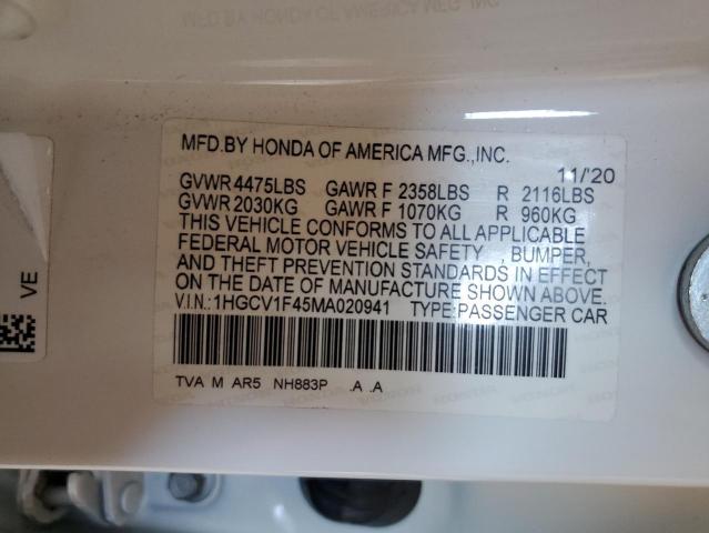 2021 Honda Accord Sport Se VIN: 1HGCV1F45MA020941 Lot: 55970964