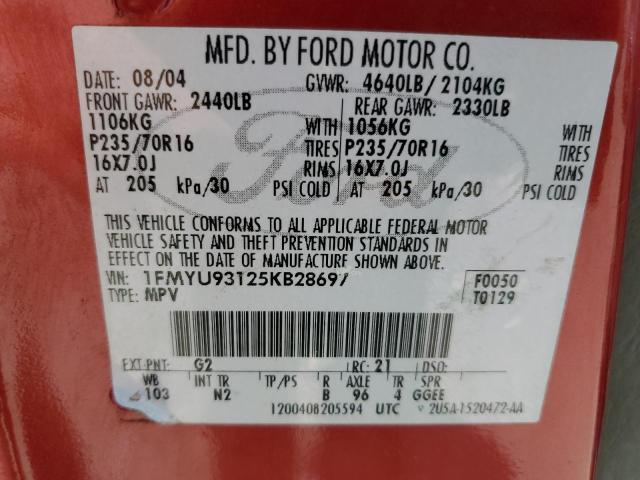 2005 Ford Escape Xlt VIN: 1FMYU93125KB28697 Lot: 55539444