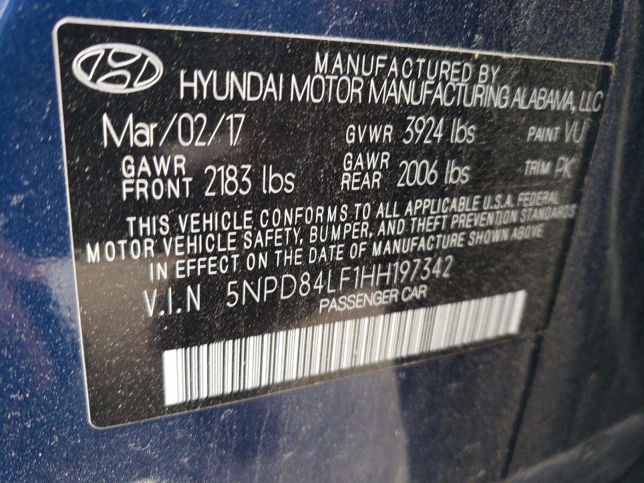 5NPD84LF1HH197342 2017 Hyundai Elantra Se