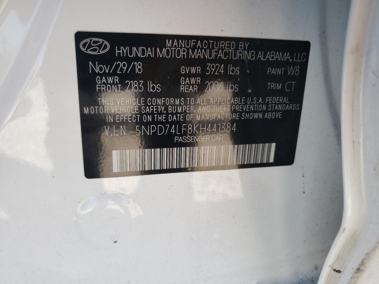 5NPD74LF8KH441384 2019 Hyundai Elantra Se