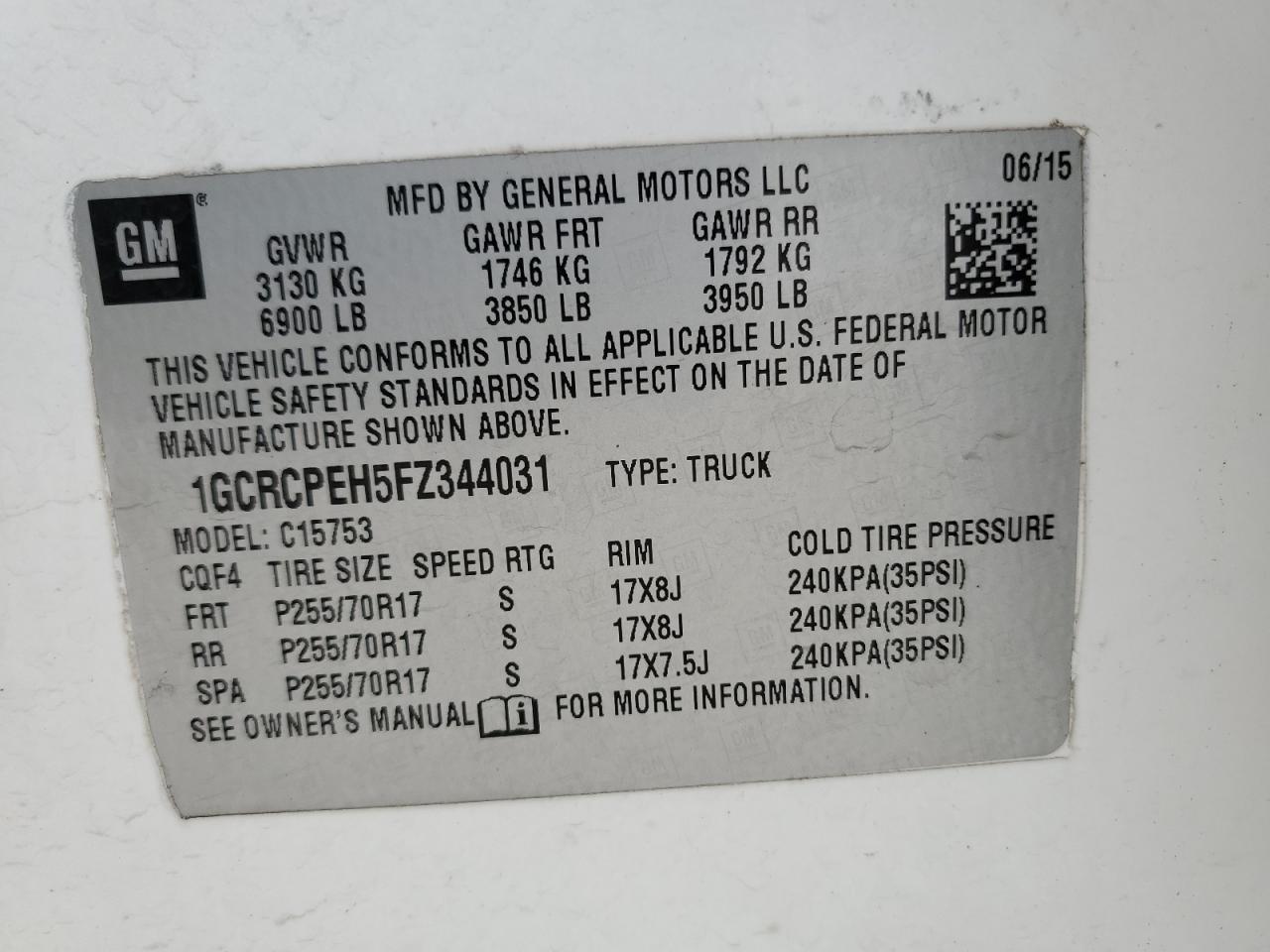 1GCRCPEH5FZ344031 2015 Chevrolet Silverado C1500