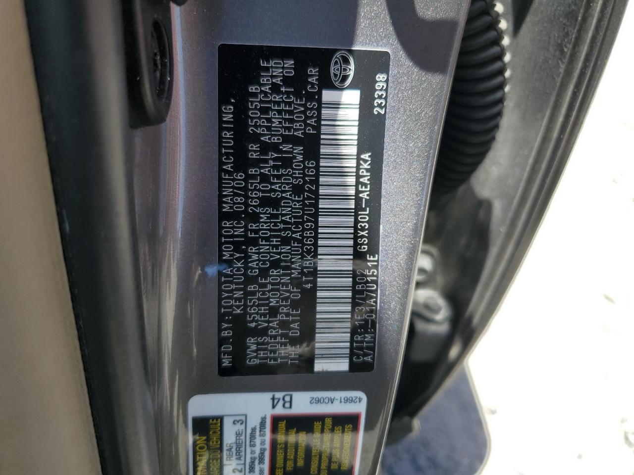 4T1BK36B97U172166 2007 Toyota Avalon Xl