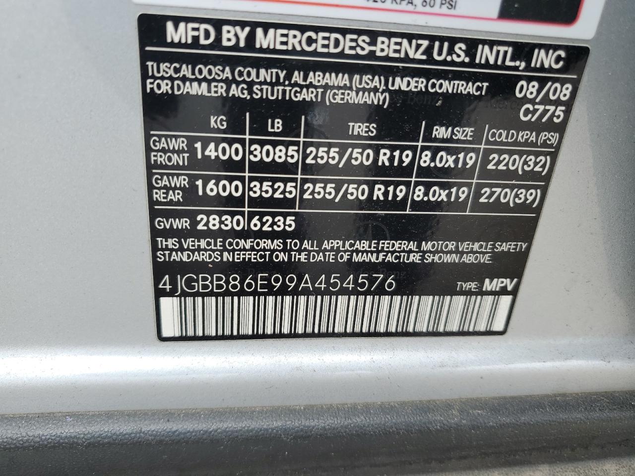 4JGBB86E99A454576 2009 Mercedes-Benz Ml 350