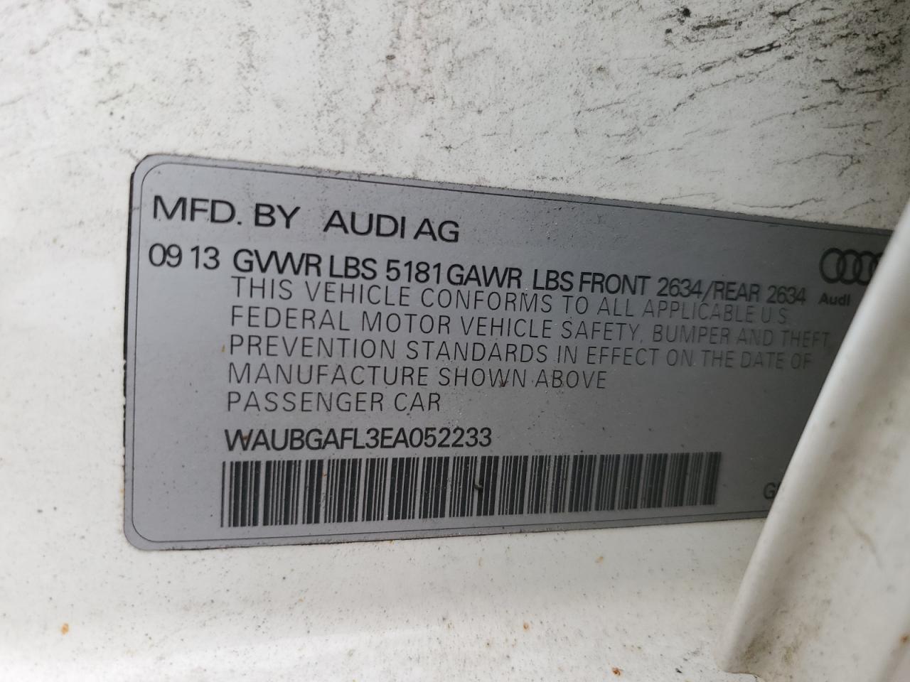 WAUBGAFL3EA052233 2014 Audi S4 Premium Plus