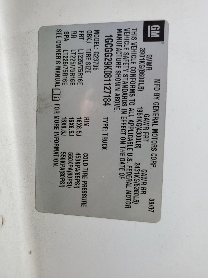 1GCGG29K081127184 2008 Chevrolet Express G2500