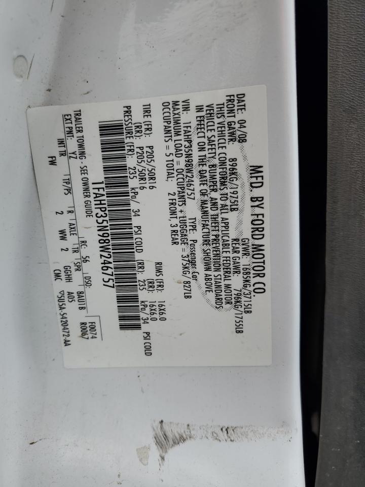 1FAHP35N98W246757 2008 Ford Focus Se