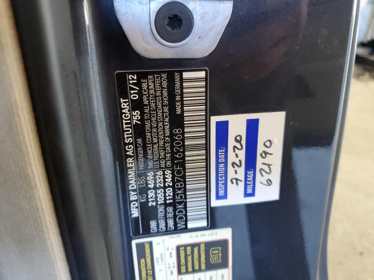 WDDKJ5KB7CF162068 2012 Mercedes-Benz E 350