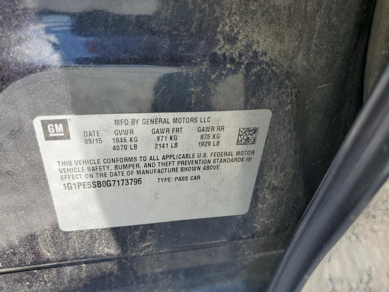1G1PE5SB0G7173796 CHEVROLET CRUZE 2016