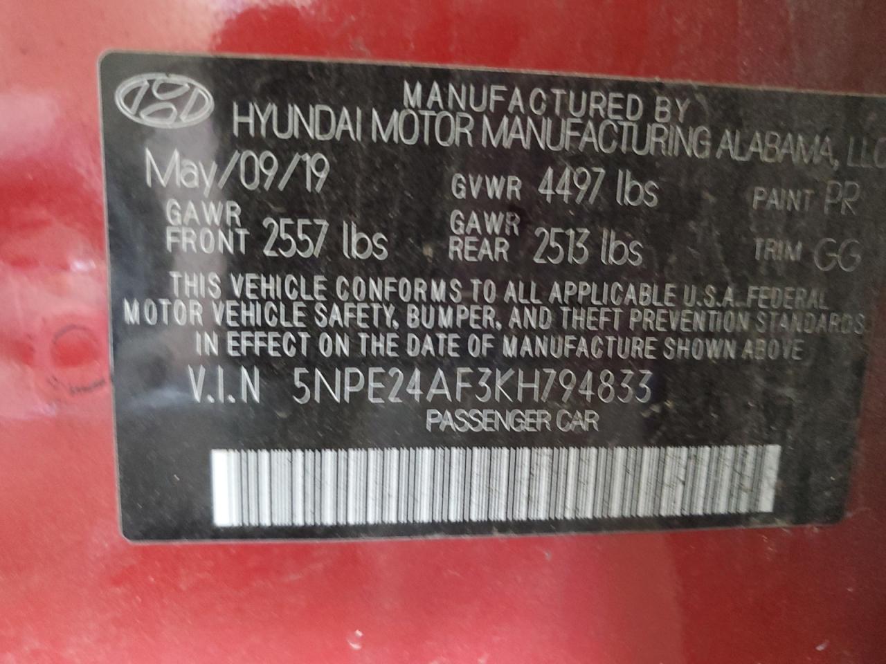 5NPE24AF3KH794833 2019 Hyundai Sonata Se