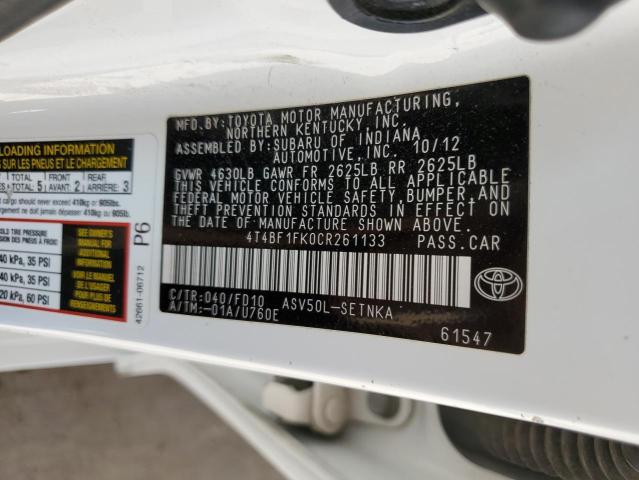 2012 Toyota Camry Base VIN: 4T4BF1FK0CR261133 Lot: 57175744