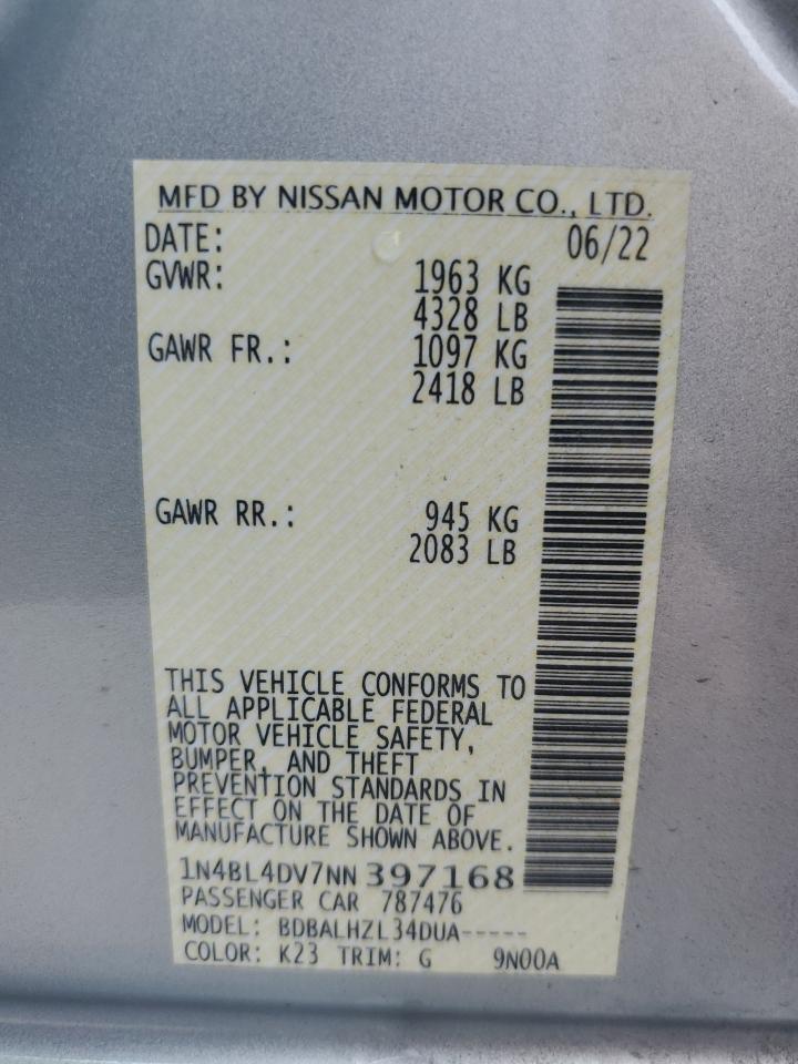 1N4BL4DV7NN397168 2022 Nissan Altima Sv