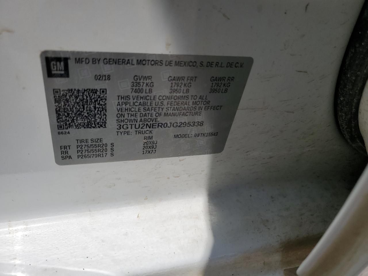 3GTU2NER0JG295338 2018 GMC Sierra K1500 Slt