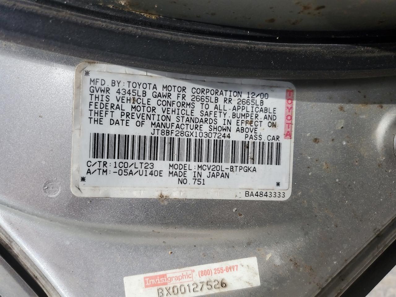 JT8BF28GX10307244 2001 Lexus Es 300