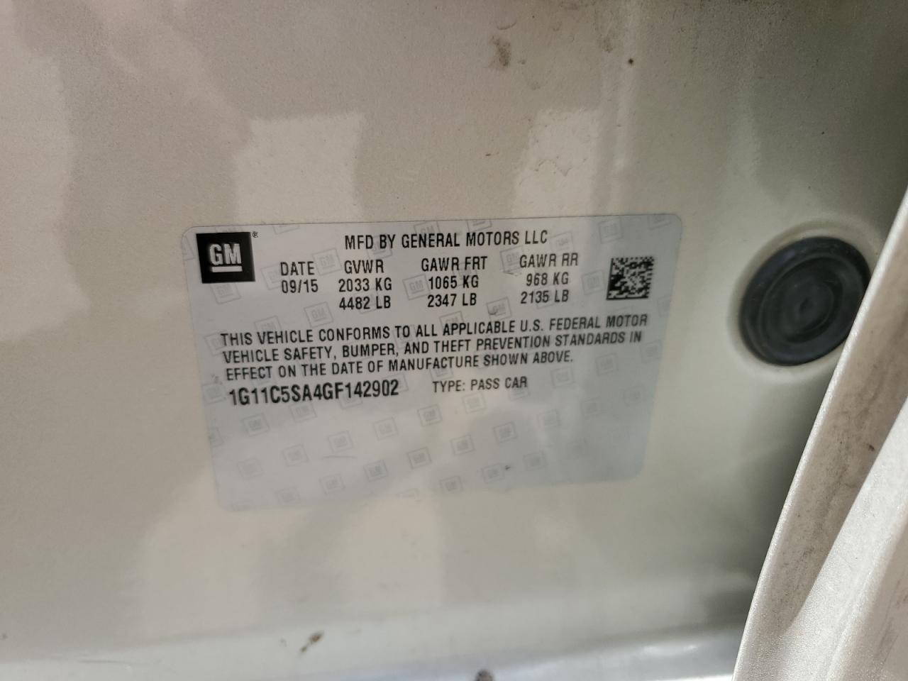 1G11C5SA4GF142902 CHEVROLET MALIBU 2016