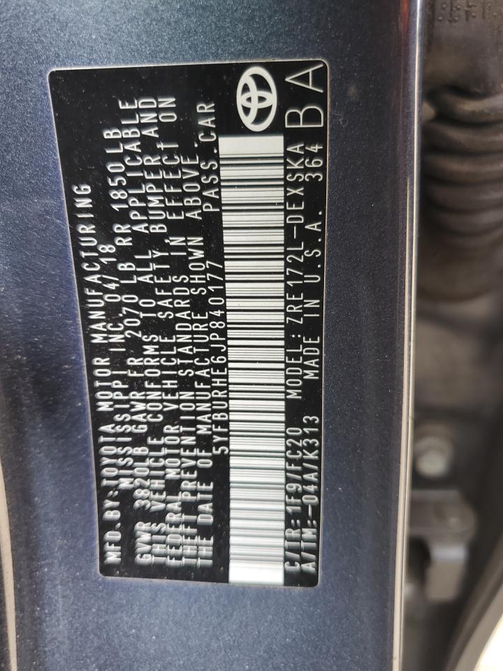 5YFBURHE6JP840177 TOYOTA COROLLA 2018