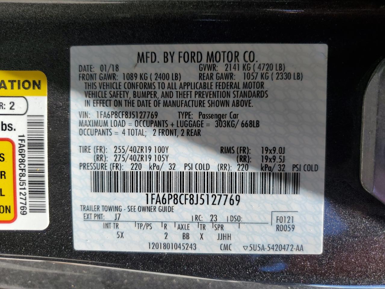 1FA6P8CF8J5127769 2018 Ford Mustang Gt