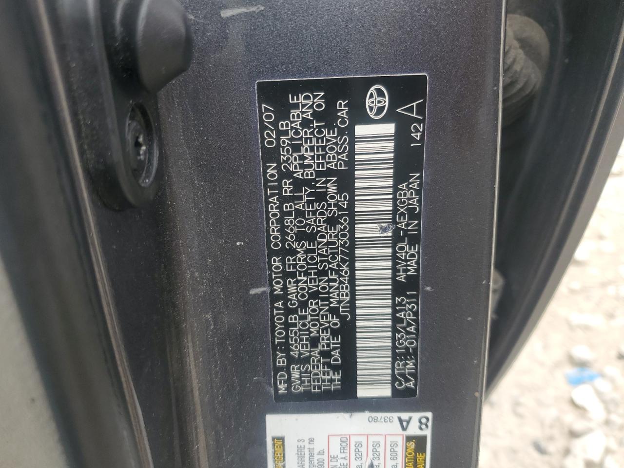 JTNBB46K773036145 2007 Toyota Camry Hybrid