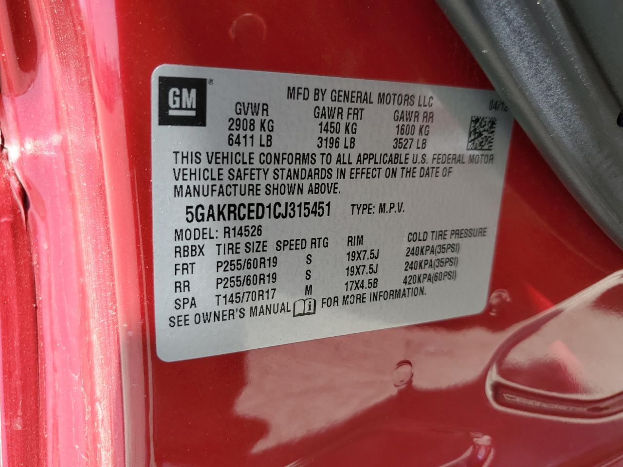 5GAKRCED1CJ315451 2012 Buick Enclave