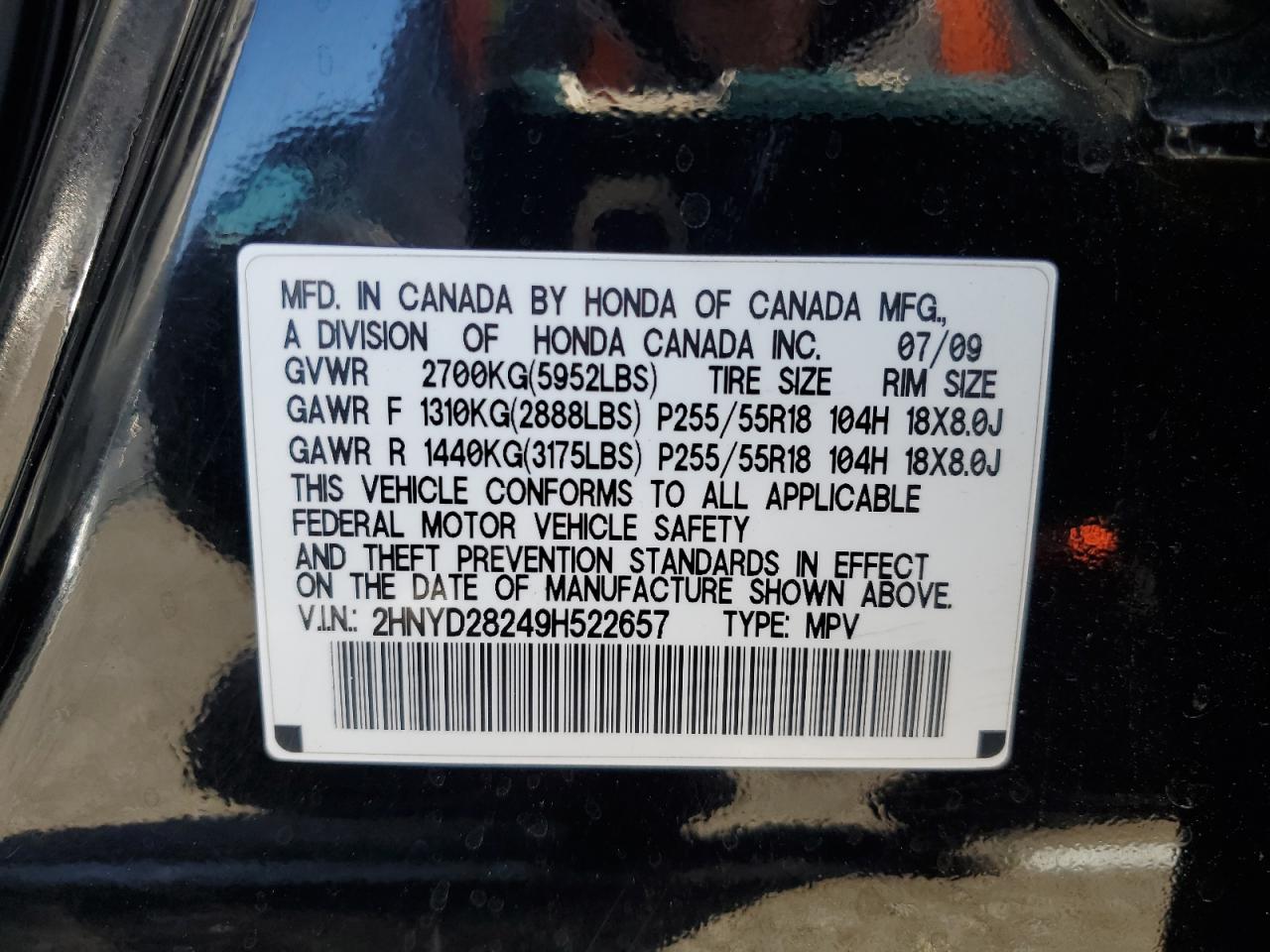 2HNYD28249H522657 2009 Acura Mdx