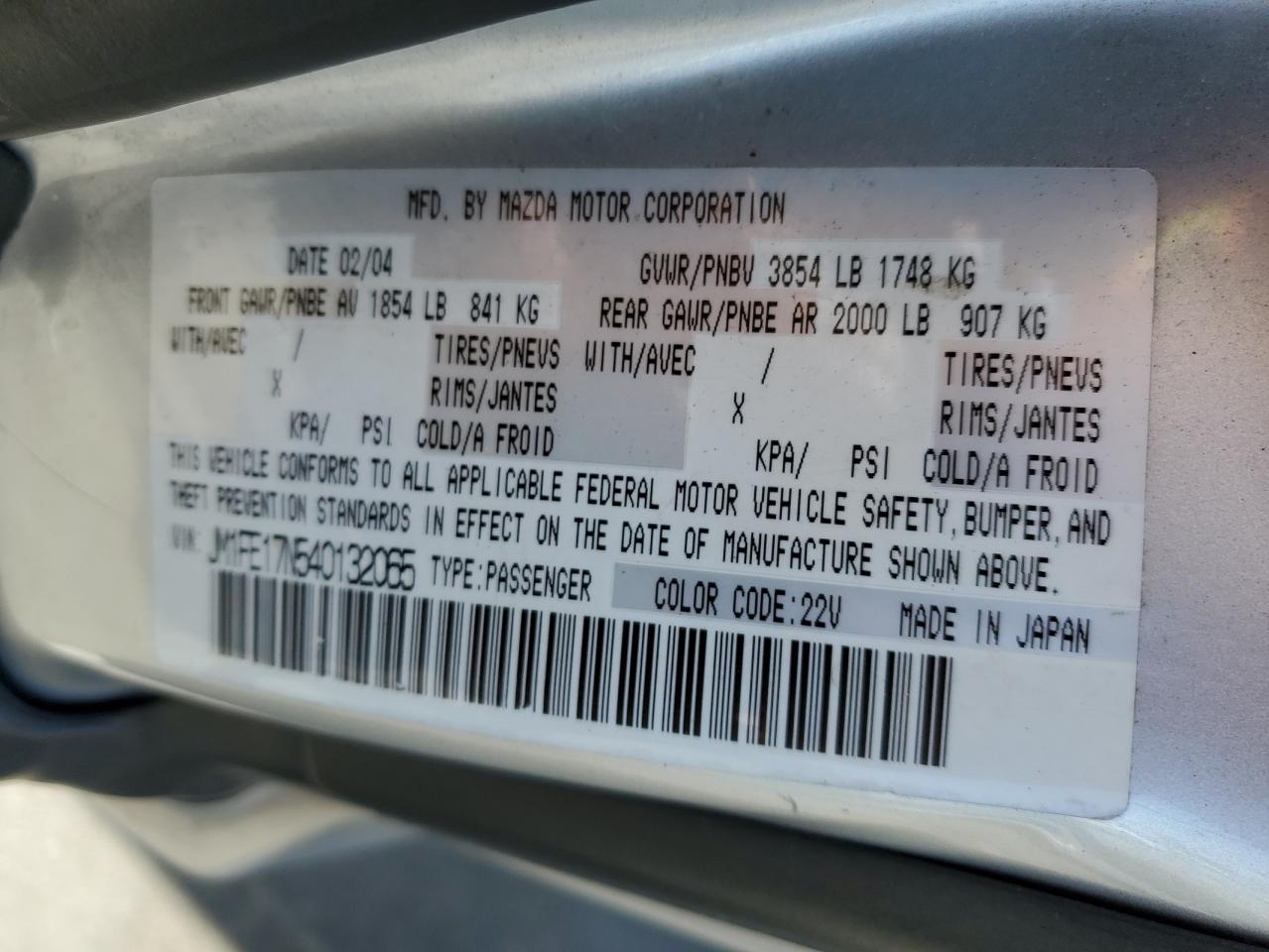 JM1FE17N540132065 2004 Mazda Rx8