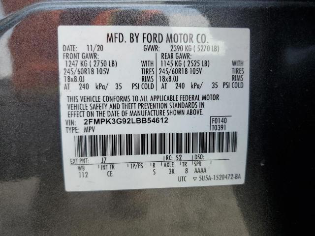 2020 Ford Edge Se VIN: 2FMPK3G92LBB54612 Lot: 55919144