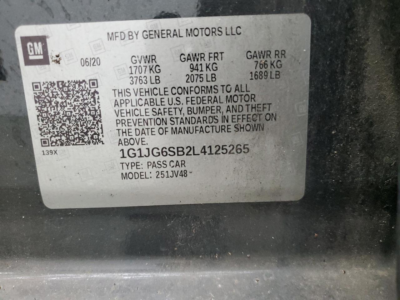 1G1JG6SB2L4125265 2020 Chevrolet Sonic