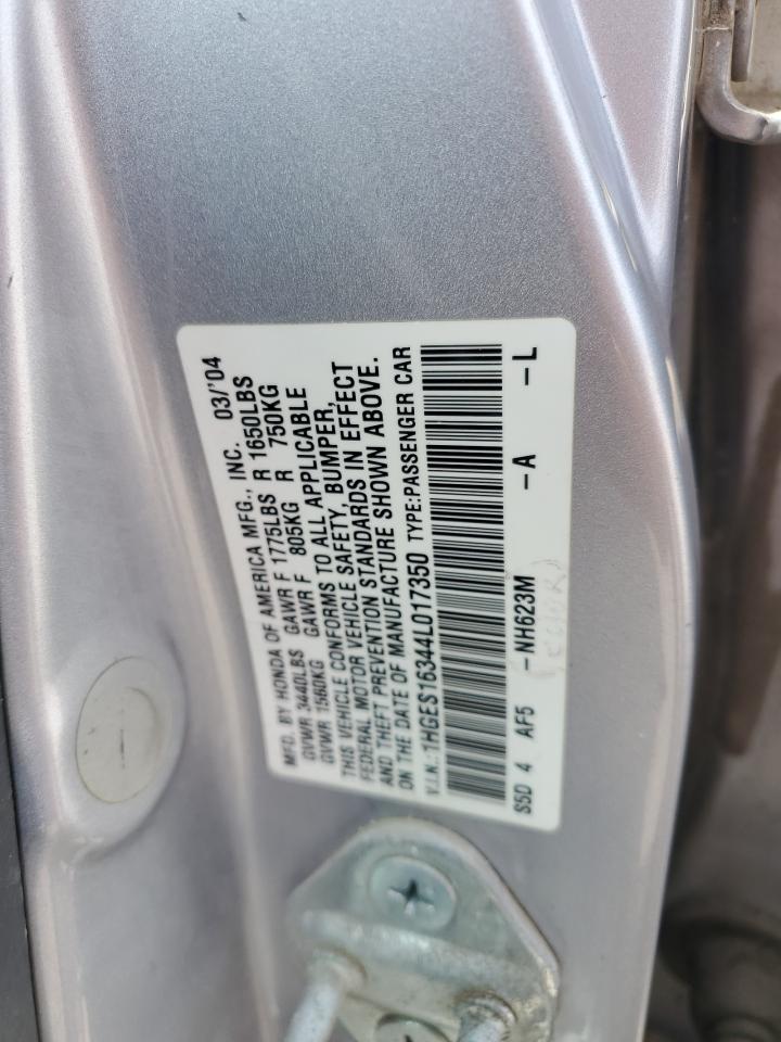 1HGES16344L017350 2004 Honda Civic Dx Vp