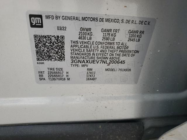 2022 CHEVROLET EQUINOX LT - 3GNAXUEV7NL200645